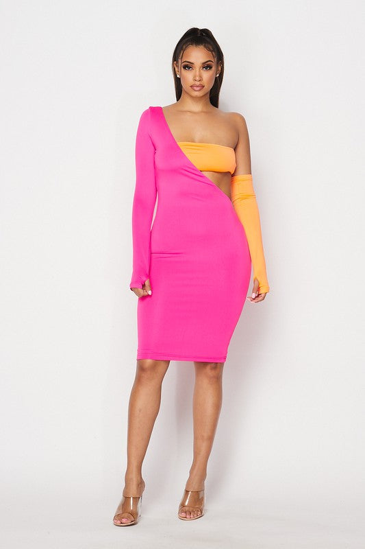 Colorblock Cocktail Midi Dress